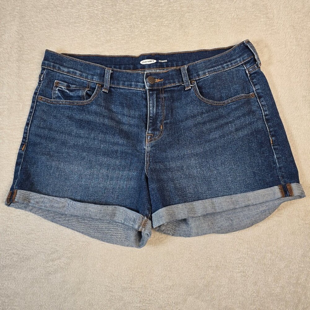 Old Navy Denim Jeans Shorts Size 12 Blue Cuffed Casual Beach Summer Whiskers